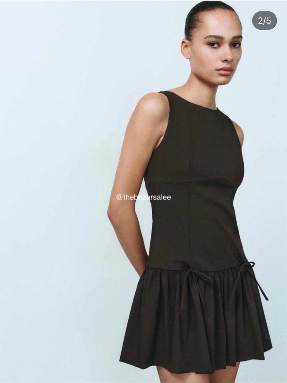 NEW Zara Short Dress With Bows (Small, Brown) 3152/378/700